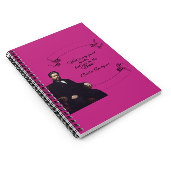 Spurgeon - Visit Many Good Books - Hot Pink Spiral Notebook - Ruled Line 3