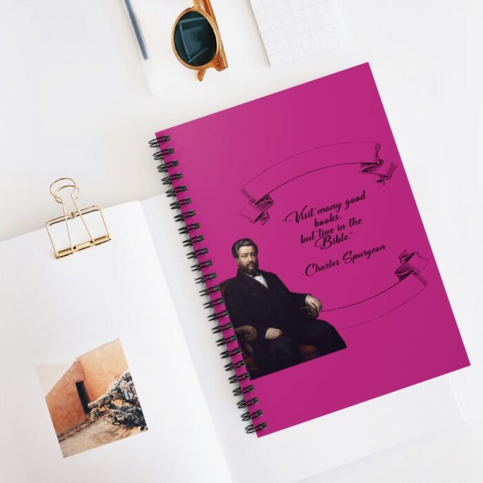 Spurgeon - Visit Many Good Books - Hot Pink Spiral Notebook - Ruled Line 5