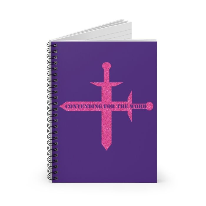 Contending for the Word - Hot Pink Glitter and Dark Purple - Spiral Notebook - Ruled Line 1