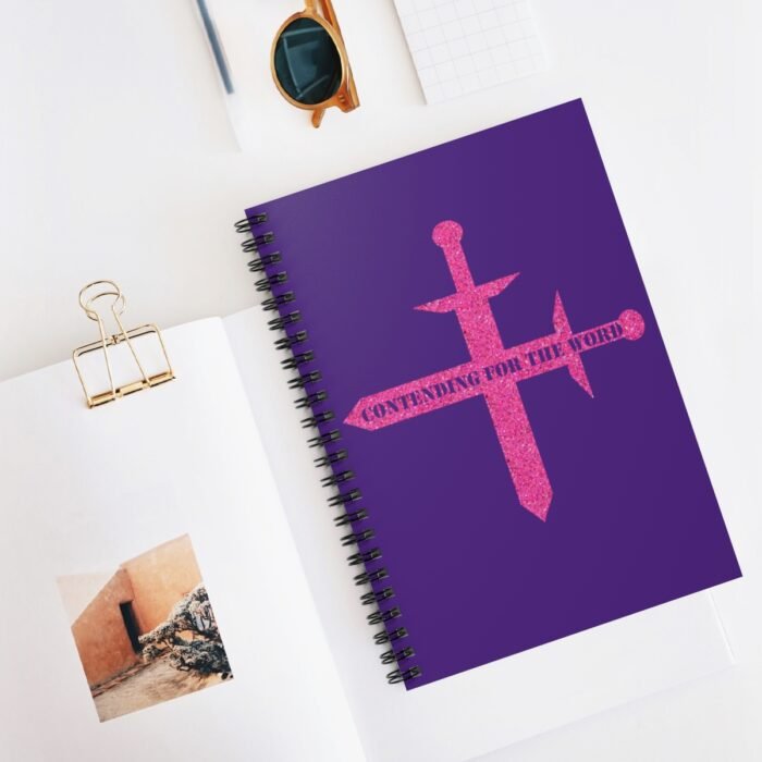 Contending for the Word - Hot Pink Glitter and Dark Purple - Spiral Notebook - Ruled Line 5