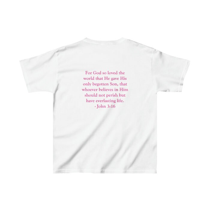 Equipping You in Grace - Jn. 3:16 - Pink Glitter - Girls Heavy Cotton™ Tee 4