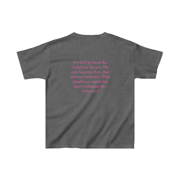 Equipping You in Grace - Jn. 3:16 - Pink Glitter - Girls Heavy Cotton™ Tee 2
