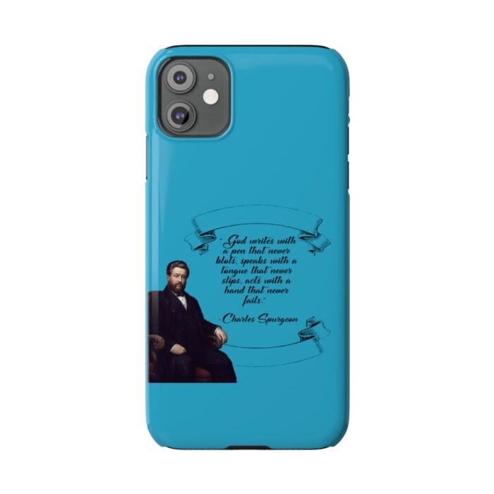 Spurgeon - God Writes with a Pen that Never Blots - Turquoise iPhone Slim Phone Case Options 16