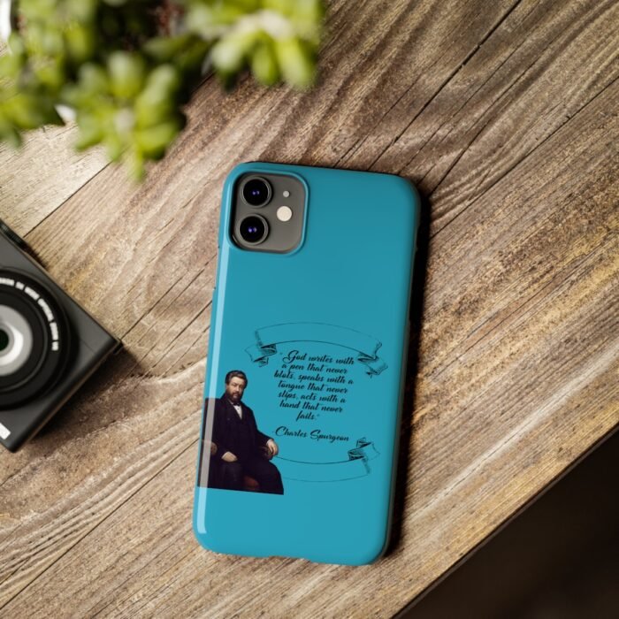 Spurgeon - God Writes with a Pen that Never Blots - Turquoise iPhone Slim Phone Case Options 18