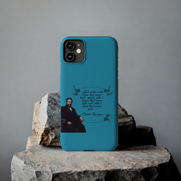 Spurgeon - God Writes with a Pen that Never Blots - Turquoise iPhone Slim Phone Case Options 19