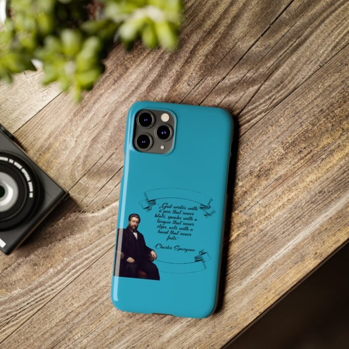 Spurgeon - God Writes with a Pen that Never Blots - Turquoise iPhone Slim Phone Case Options 23