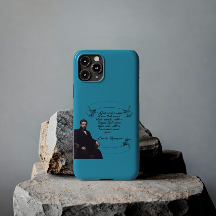 Spurgeon - God Writes with a Pen that Never Blots - Turquoise iPhone Slim Phone Case Options 24