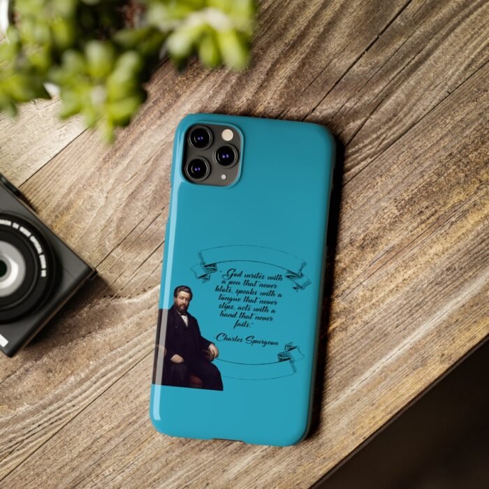 Spurgeon - God Writes with a Pen that Never Blots - Turquoise iPhone Slim Phone Case Options 28