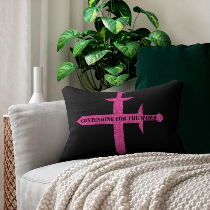 Contending for the Word - Hot Pink Glitter and Black - Spun Polyester Lumbar Pillow 1