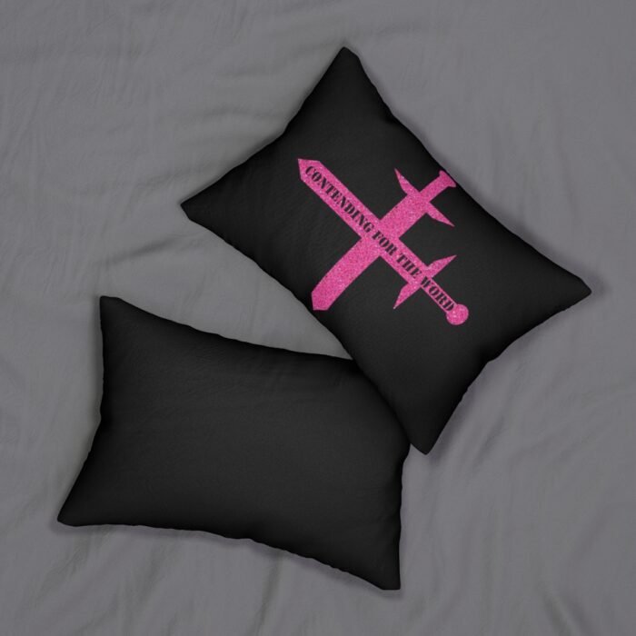 Contending for the Word - Hot Pink Glitter and Black - Spun Polyester Lumbar Pillow 5