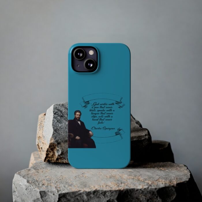 Spurgeon - God Writes with a Pen that Never Blots - Turquoise iPhone Slim Phone Case Options 50