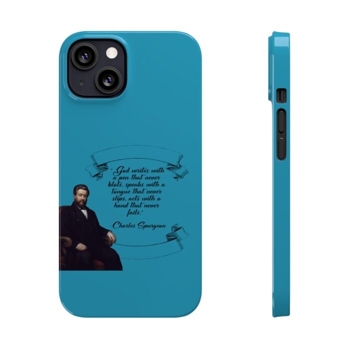 Spurgeon - God Writes with a Pen that Never Blots - Turquoise iPhone Slim Phone Case Options 46