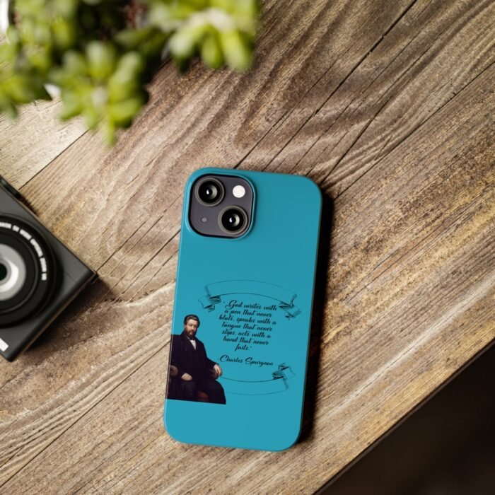 Spurgeon - God Writes with a Pen that Never Blots - Turquoise iPhone Slim Phone Case Options 54