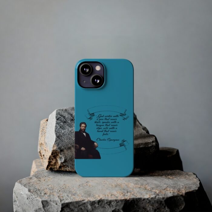 Spurgeon - God Writes with a Pen that Never Blots - Turquoise iPhone Slim Phone Case Options 55