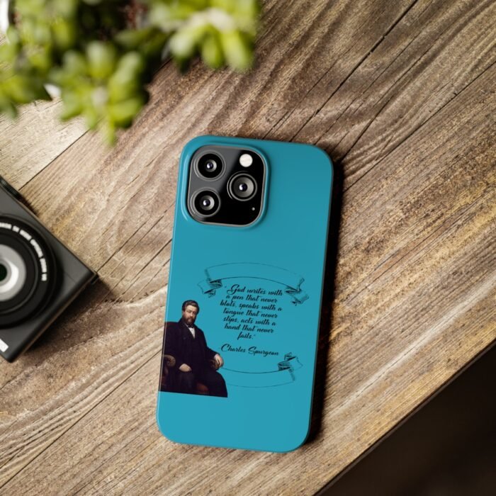 Spurgeon - God Writes with a Pen that Never Blots - Turquoise iPhone Slim Phone Case Options 59