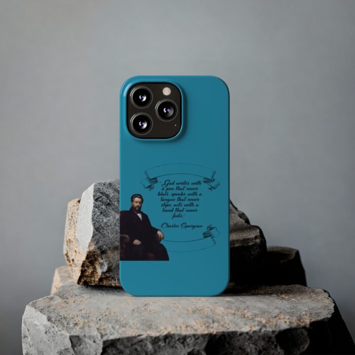 Spurgeon - God Writes with a Pen that Never Blots - Turquoise iPhone Slim Phone Case Options 60