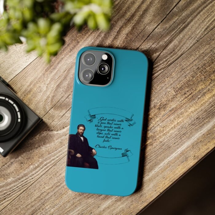 Spurgeon - God Writes with a Pen that Never Blots - Turquoise iPhone Slim Phone Case Options 64