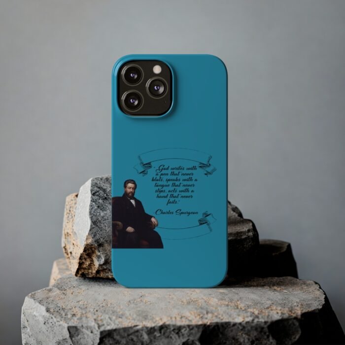 Spurgeon - God Writes with a Pen that Never Blots - Turquoise iPhone Slim Phone Case Options 65