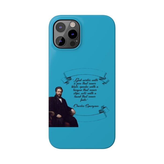 Spurgeon - God Writes with a Pen that Never Blots - Turquoise iPhone Slim Phone Case Options 6