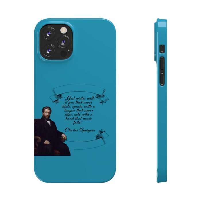 Spurgeon - God Writes with a Pen that Never Blots - Turquoise iPhone Slim Phone Case Options 5