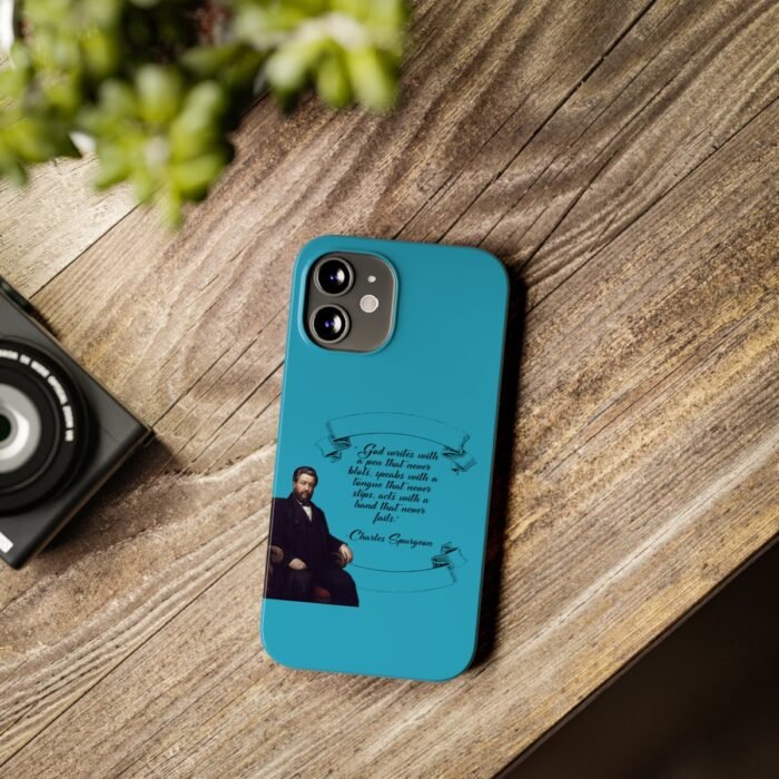 Spurgeon - God Writes with a Pen that Never Blots - Turquoise iPhone Slim Phone Case Options 69