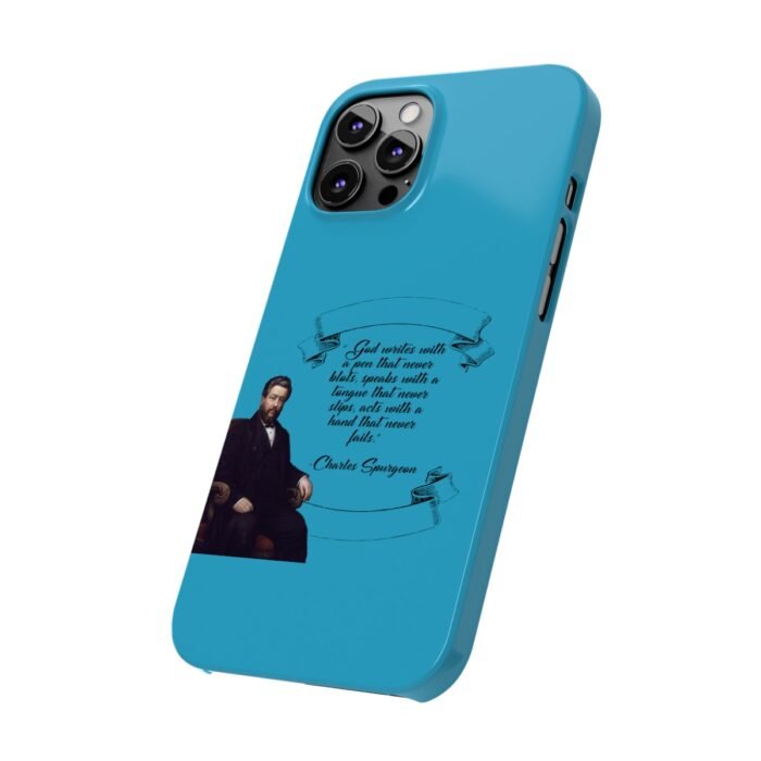 Spurgeon - God Writes with a Pen that Never Blots - Turquoise iPhone Slim Phone Case Options 12