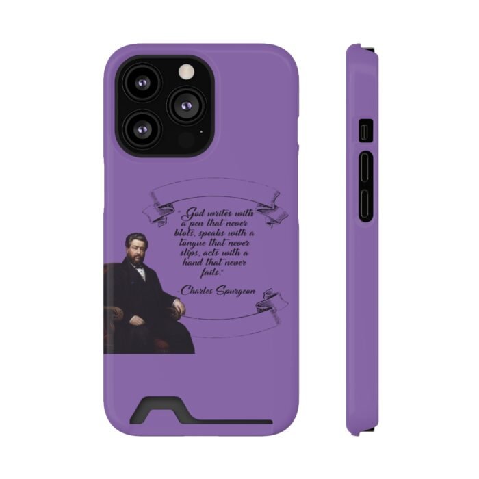 Spurgeon - God Writes with a Pen that Never Blots - Purple iPhone 13 Case with Card Holder 7