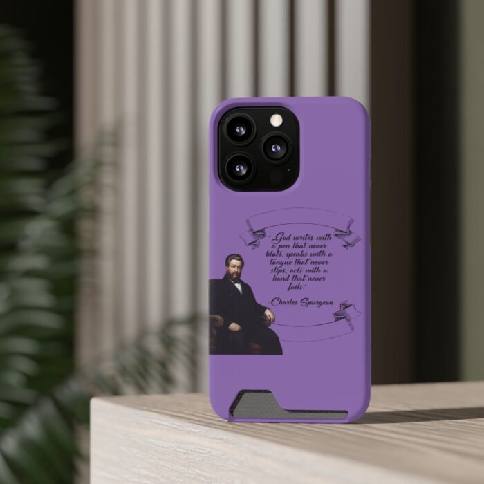 Spurgeon - God Writes with a Pen that Never Blots - Purple iPhone 13 Case with Card Holder 10