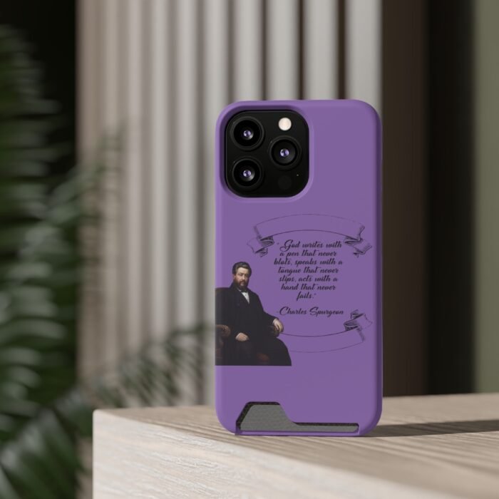 Spurgeon - God Writes with a Pen that Never Blots - Purple iPhone 13 Case with Card Holder 15