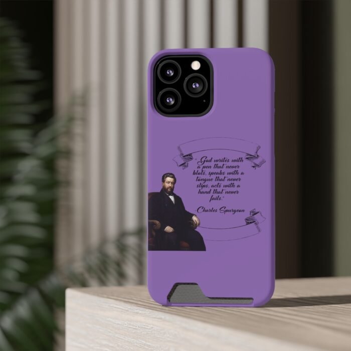 Spurgeon - God Writes with a Pen that Never Blots - Purple iPhone 13 Case with Card Holder 32