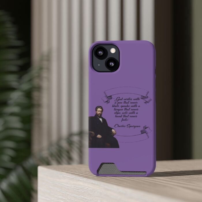 Spurgeon - God Writes with a Pen that Never Blots - Purple iPhone 13 Case with Card Holder 4