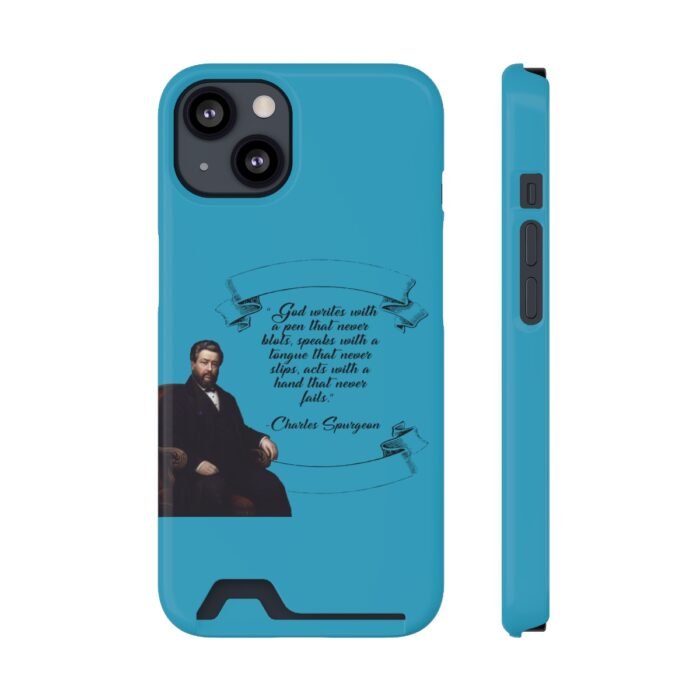Spurgeon - God Writes with a Pen that Never Blots - Turquoise iPhone 13 Case with Card Holder 1
