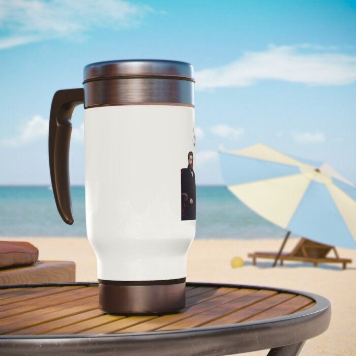 Spurgeon - Visit Many Good Books - White Stainless Steel Travel Mug with Handle, 14oz 6