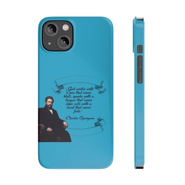 Spurgeon - God Writes with a Pen that Never Blots - Turquoise iPhone Slim Phone Case Options 1