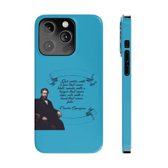 Spurgeon - God Writes with a Pen that Never Blots - Turquoise iPhone Slim Phone Case Options 3