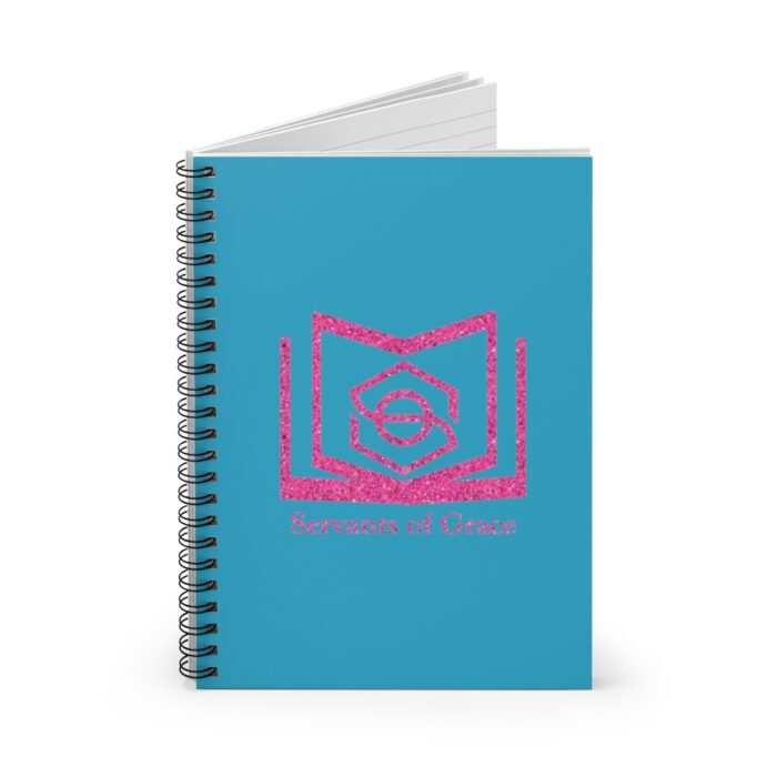 Servants of Grace - Hot Pink Glitter and Turquoise - Spiral Notebook - Ruled Line 1