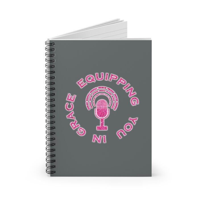 Equipping You in Grace - Hot Pink Glitter and Dark Gray - Spiral Notebook - Ruled Line 1