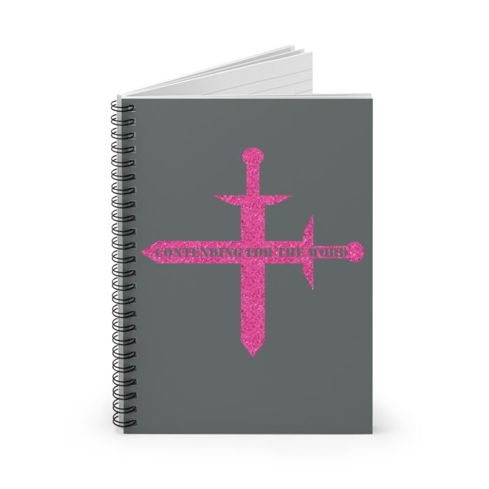 Contending for the Word - Hot Pink Glitter and Dark Gray - Spiral Notebook - Ruled Line 1