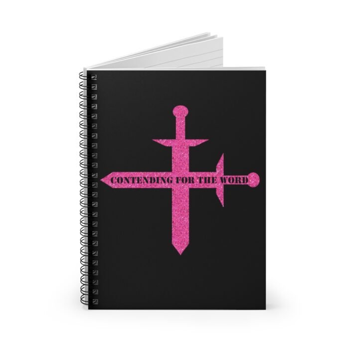 Contending for the Word - Hot Pink Glitter and Black - Spiral Notebook - Ruled Line 1