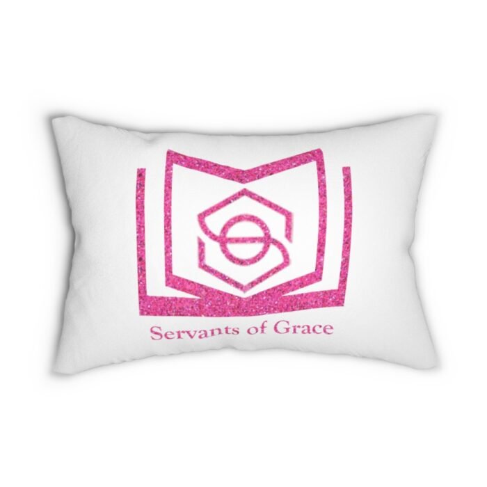 Servants of Grace - Hot Pink Glitter and White - Spun Polyester Lumbar Pillow 1