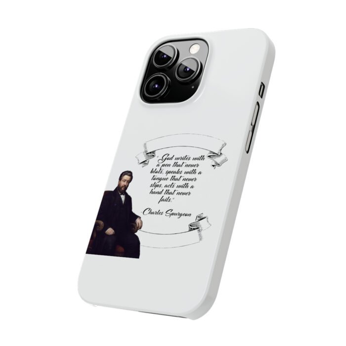 Spurgeon - God Writes with a Pen that Never Blots - White iPhone Slim Phone Case Options 4