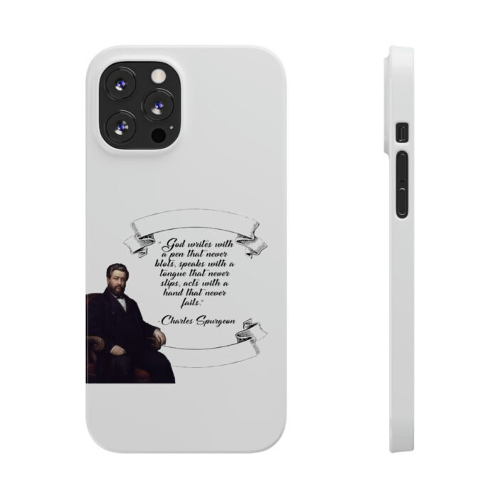 Spurgeon - God Writes with a Pen that Never Blots - White iPhone Slim Phone Case Options 14