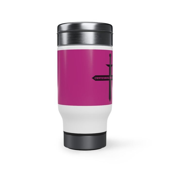 Contending for the Word - Hot Pink Stainless Steel Travel Mug with Handle, 14oz 1