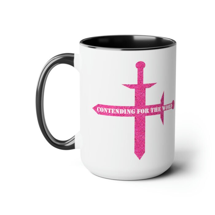 Contending for the Word - Hot Pink Glitter - Two-Tone Coffee Mugs, 15oz 5