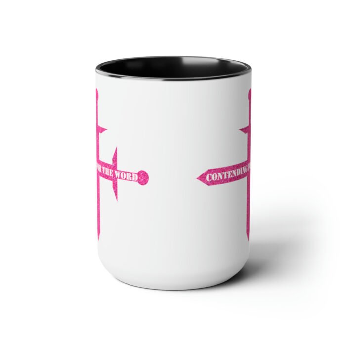 Contending for the Word - Hot Pink Glitter - Two-Tone Coffee Mugs, 15oz 6