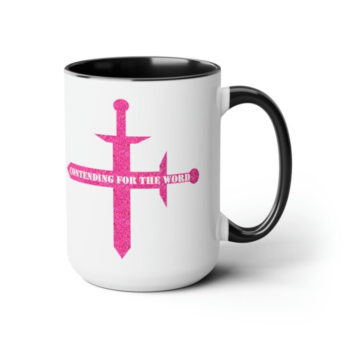 Contending for the Word - Hot Pink Glitter - Two-Tone Coffee Mugs, 15oz 7