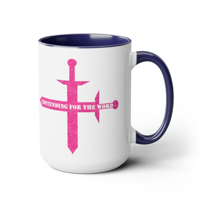 Contending for the Word - Hot Pink Glitter - Two-Tone Coffee Mugs, 15oz 11