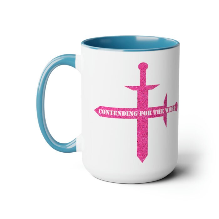 Contending for the Word - Hot Pink Glitter - Two-Tone Coffee Mugs, 15oz 2