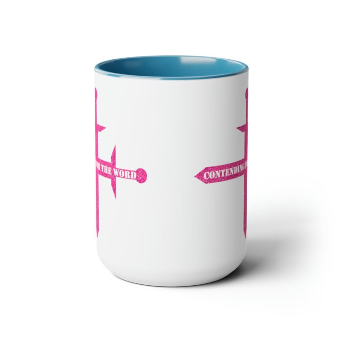 Contending for the Word - Hot Pink Glitter - Two-Tone Coffee Mugs, 15oz 3