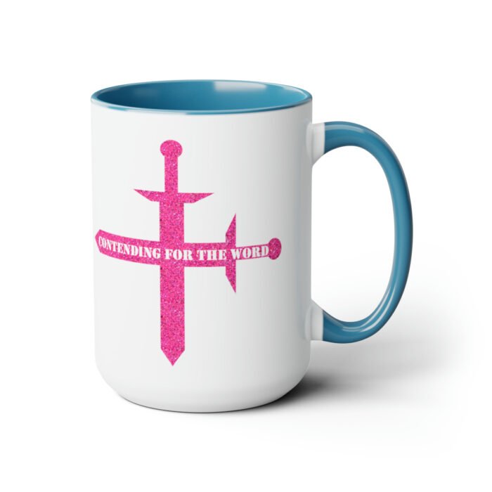 Contending for the Word - Hot Pink Glitter - Two-Tone Coffee Mugs, 15oz 4